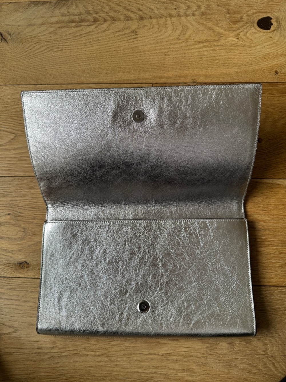 Saint Laurent Metallic Silver Embossed YSL Clutch - Picture 3 of 6
